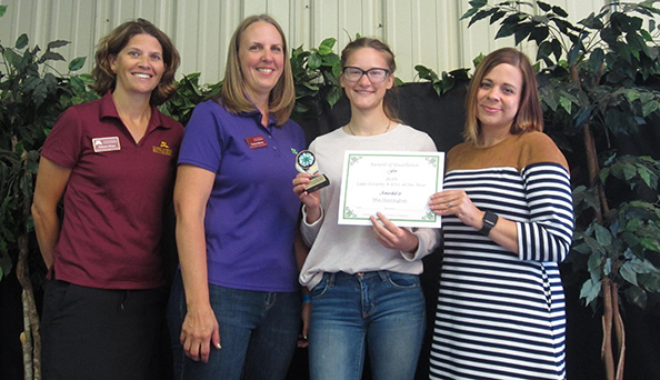 Show here is Mia Harrington, the 2019 recipient of the Lake County 4-Her of the Year award