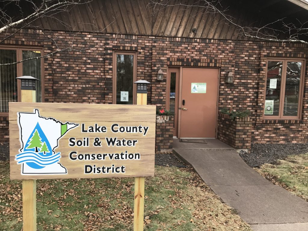 Brick office building with Lake County SWCD sign in front