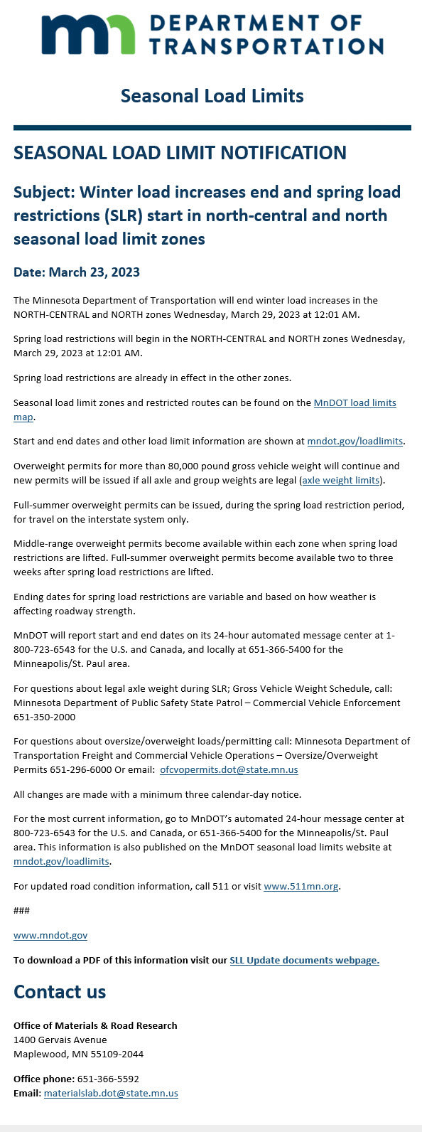 Lake County Road Restrictions Lake County, MN
